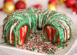 Rainbow Tie-dye Christmas Wreath Bundt Cake