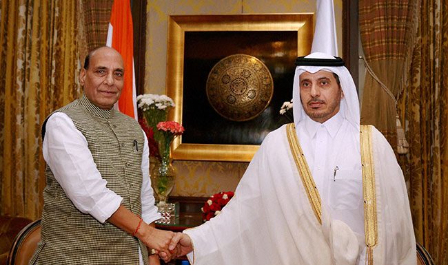 India To Train Qatari Police For 2022 FIFA World Cup rajnath singh with qatar prime minister pti