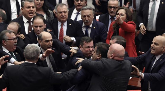 Brawl in Turkey’s parliament after MP criticises Erdogan