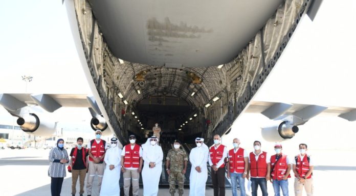 In implementation of the directives of His Highness … the arrival of two cargo planes carrying Qatari aid to Lebanon