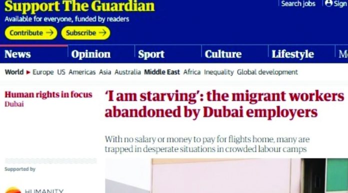 The Guardian: Thousands of workers in Dubai are hungry and without assistance
