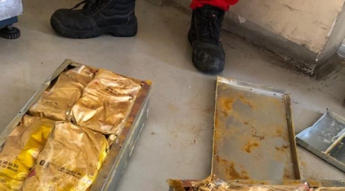 In the video, Ruwais port customs thwarted the smuggling of hashish inside metal cans in a refrigerator container with fruits