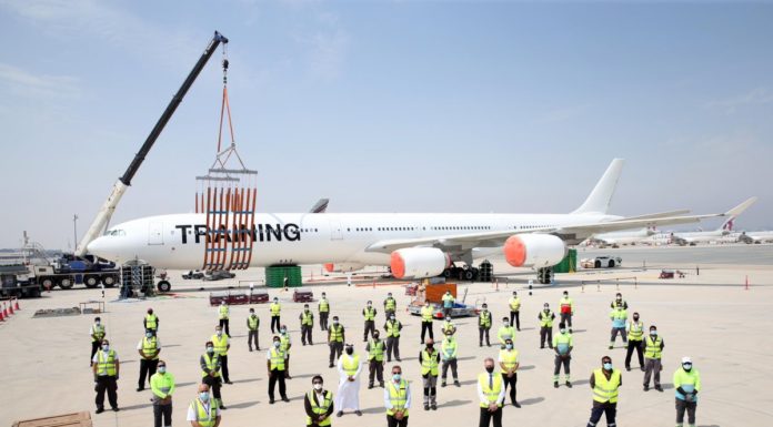 Qatar Airways conducts its 12th annual training on a group to re-equip damaged aircraft