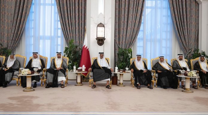 Doha - Qena His Highness the Amir Sheikh Tamim bin Hamad Al Thani held today at the Emiri Diwan an Iftar banquet in honor of scholars, judges, sheikhs and clerics on the occasion of the holy month of Ramadan. The banquet was attended by His Highness Sheikh Jassim bin Hamad Al Thani, the personal representative of the Emir, and a number of Their Excellencies the Sheikhs.