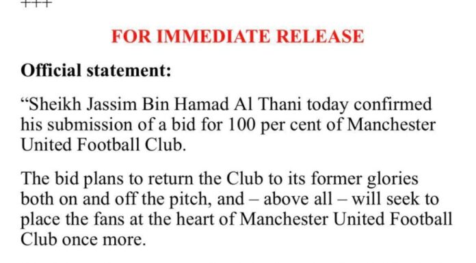 The first official Qatari bid for the full acquisition of Manchester United