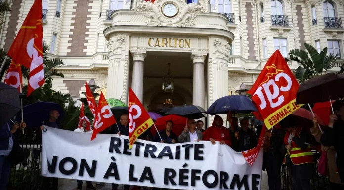 Cannes’s ‘essential workers’ stage Carlton protest as French pension battle hits festival