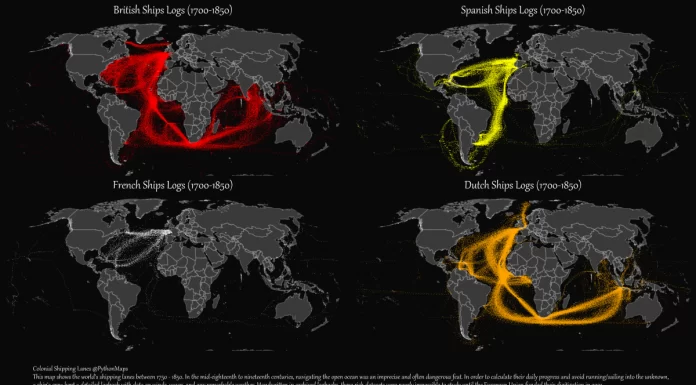 Mapped: European Colonial Shipping Lanes (1700‒1850)