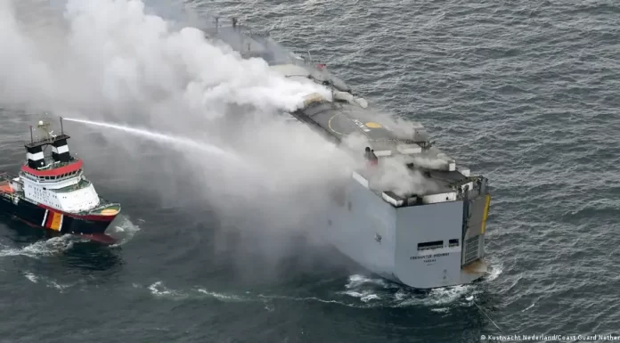 Burning ship off Dutch coast has more e-cars than thought